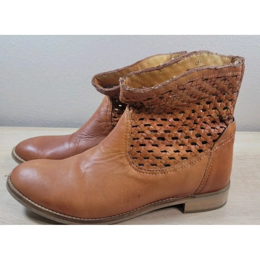 Seychelles Woven Leather Western‎ Ankle Boots Womens 9 Brown Boho Made In India